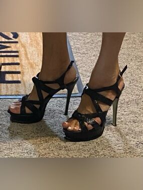 bebe Black Strappy Platform Stiletto heels